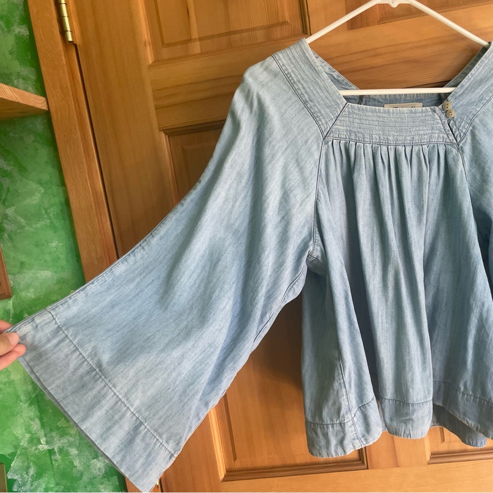 Madewell Light Blue Pleated Blouse